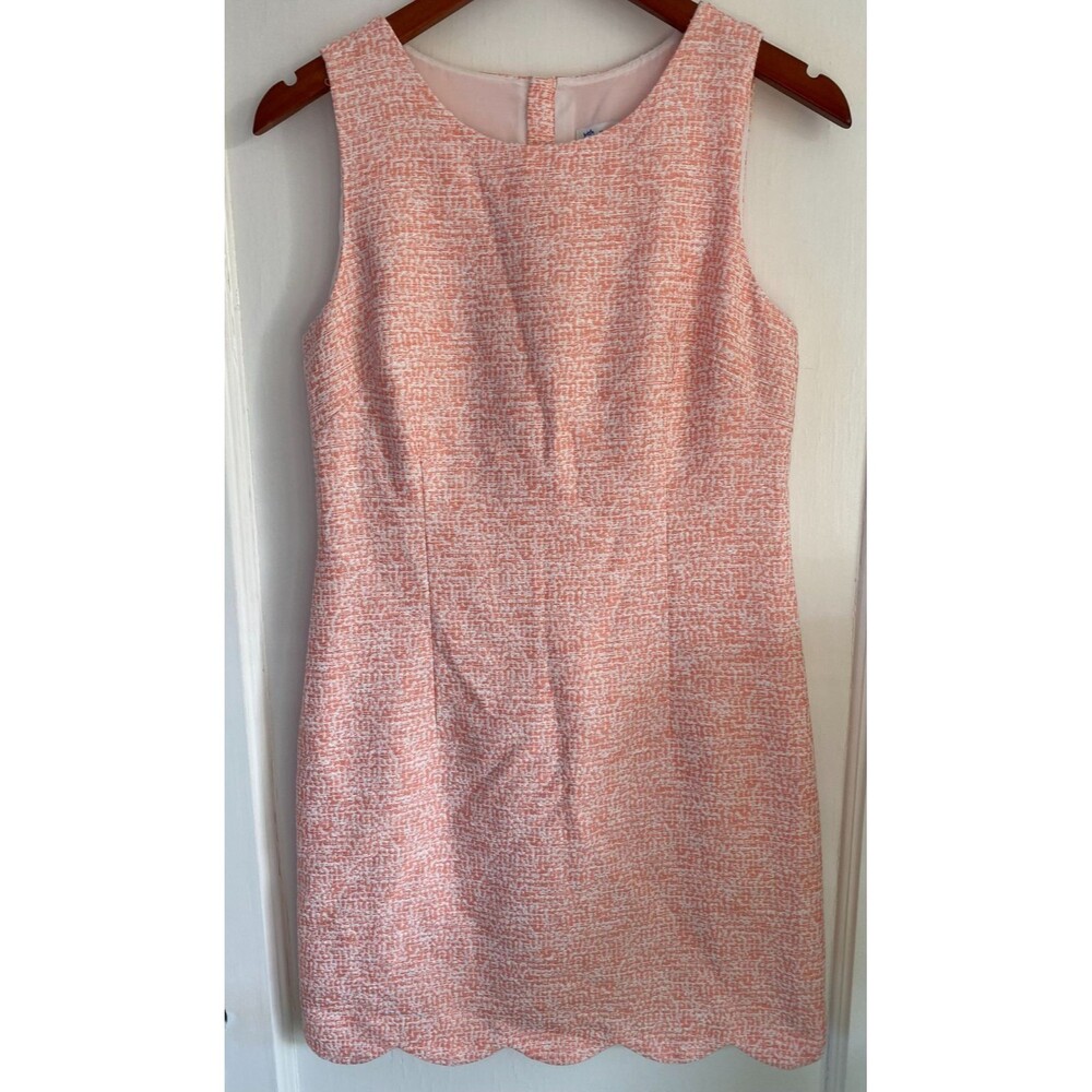 Southern Tide Preppy Workwear Pink White Tweed Sheath Dress Short Sleeve Size 2